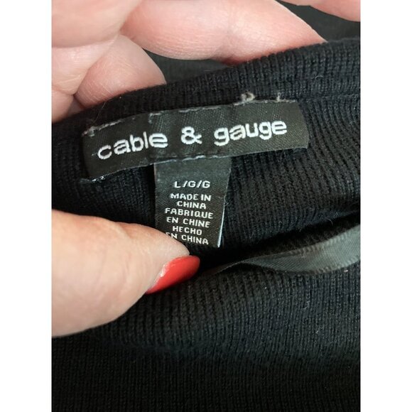 Cable & Gauge Black Off Shoulder Scalloped Hem Long Sleeve Knit Sweater Top Sz L - Picture 6 of 11